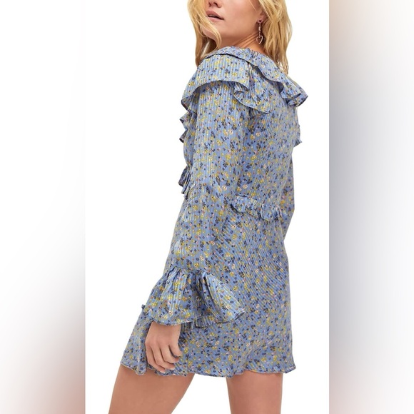 Free People Long Sleeve Empire Mini Dress Blue Size 2 - Picture 3 of 13